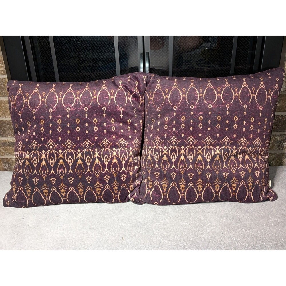 Arhaus Thai Ikat Pattern Velvety Down Throw Pillows Pair of 2 Purple Boho Decor